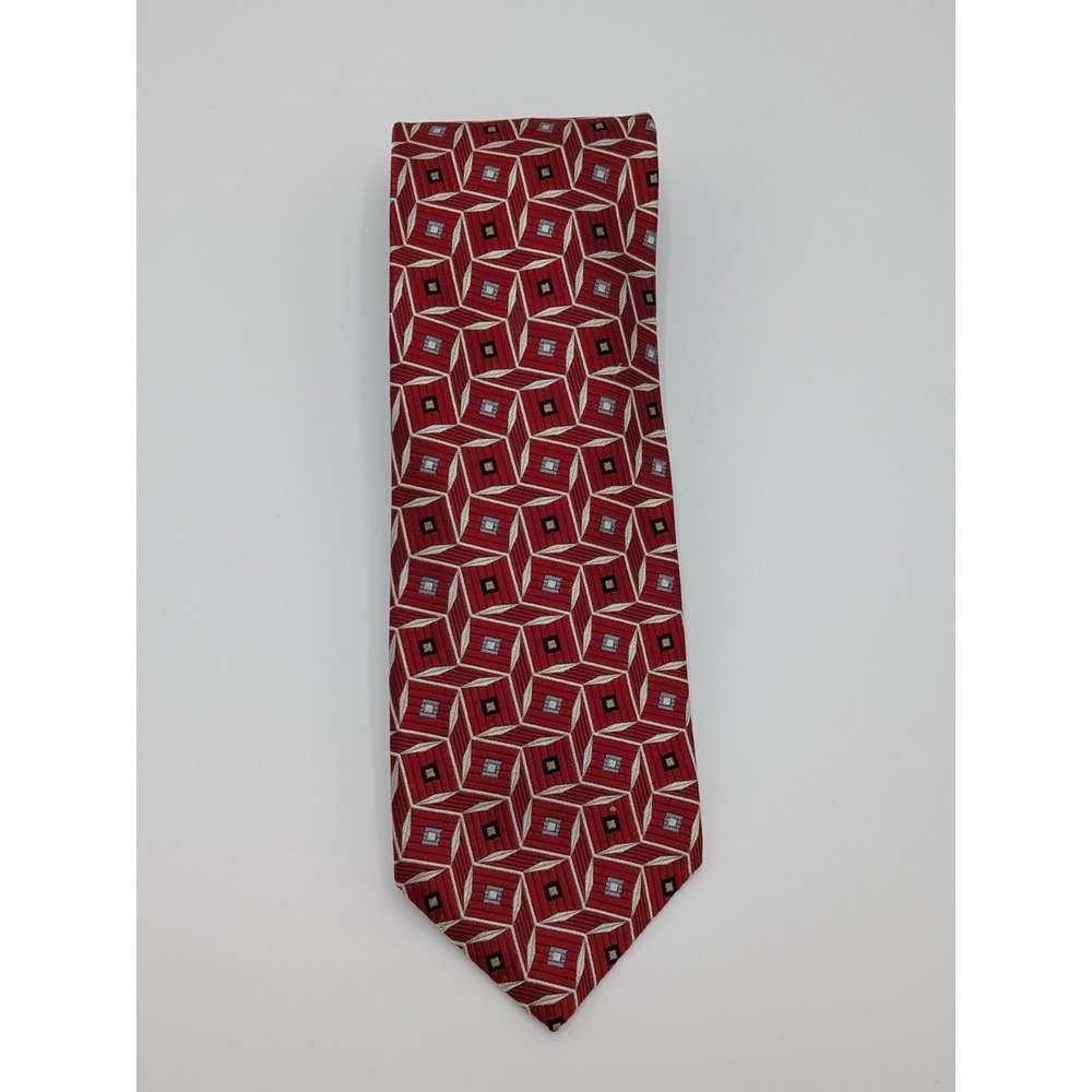 XMI Classic‎ Men's 100% Italian Silk Necktie 60" USA Made Designer Geometric Red